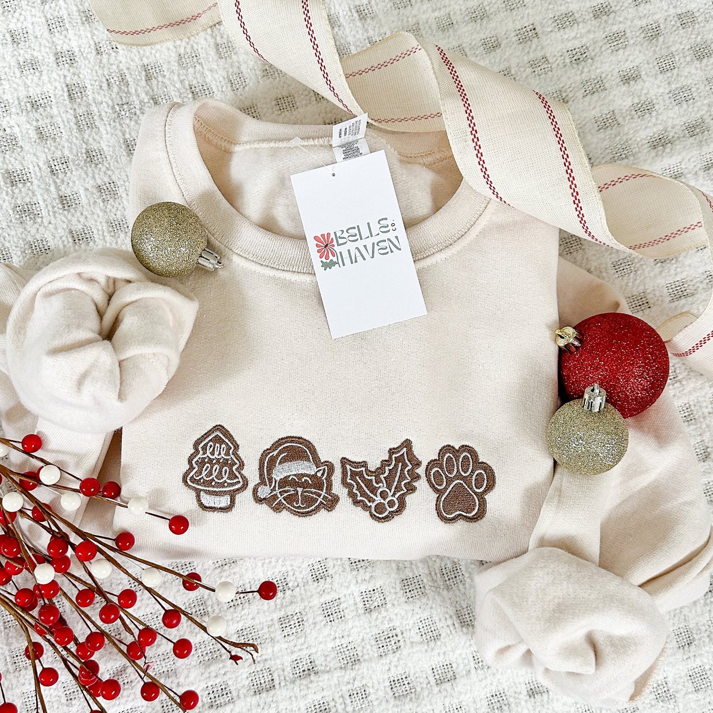 Gingerbread Kitty Embroidered Crewneck