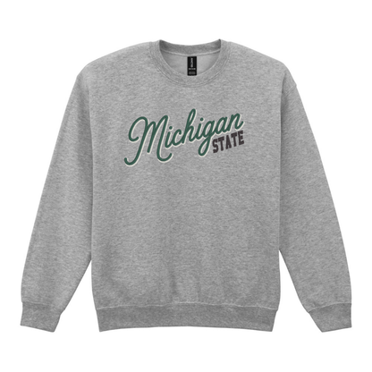 Michigan State Shadow Font Embroidered Crewneck