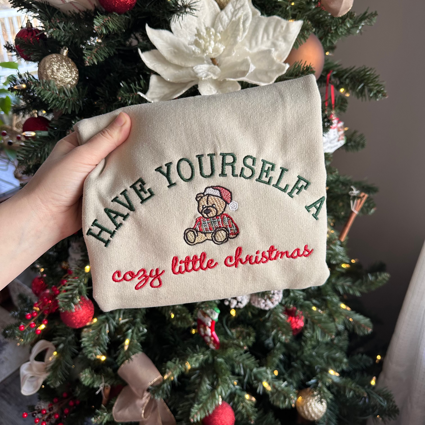 Cozy Christmas Bear Embroidered Crewneck