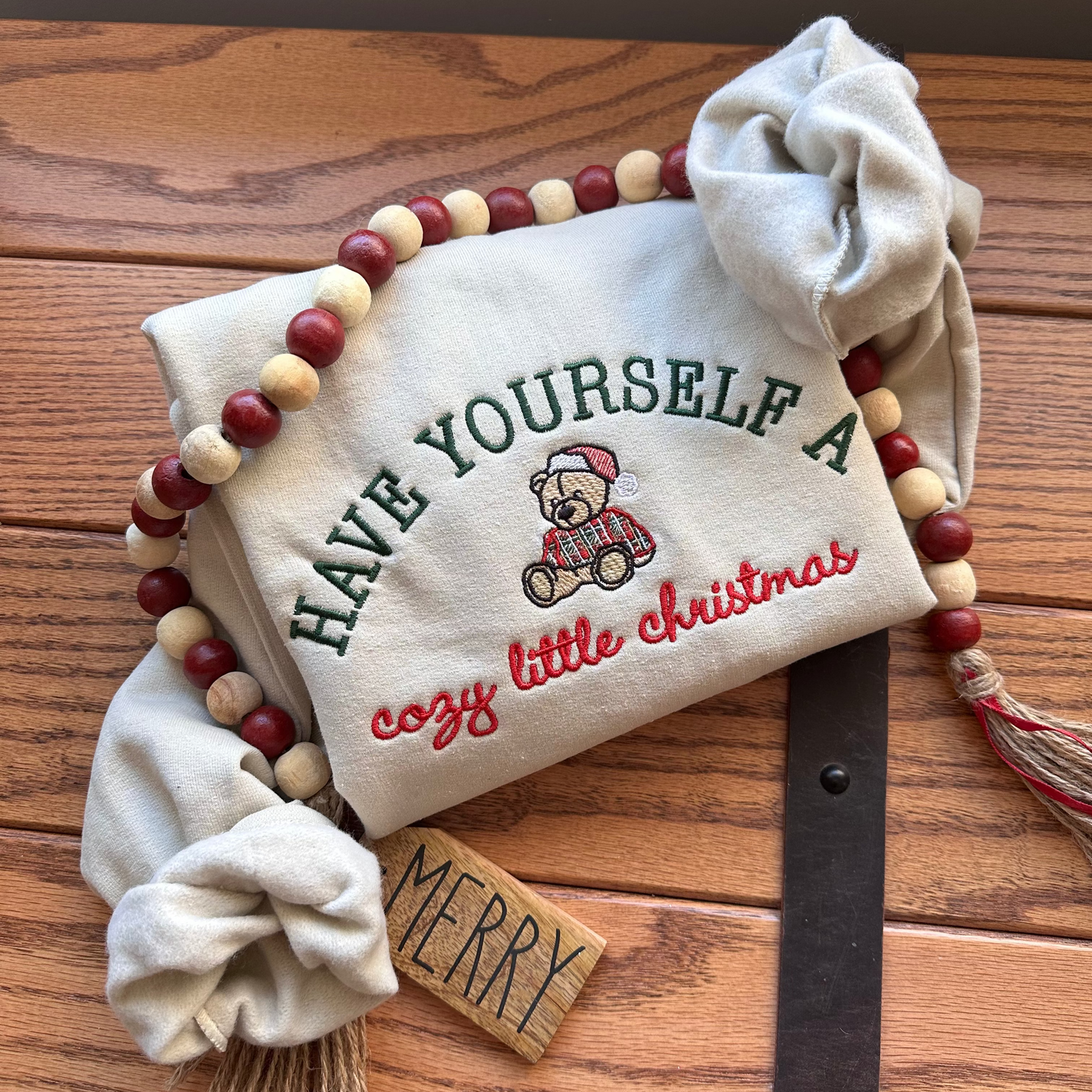 Cozy Christmas Bear Embroidered Crewneck