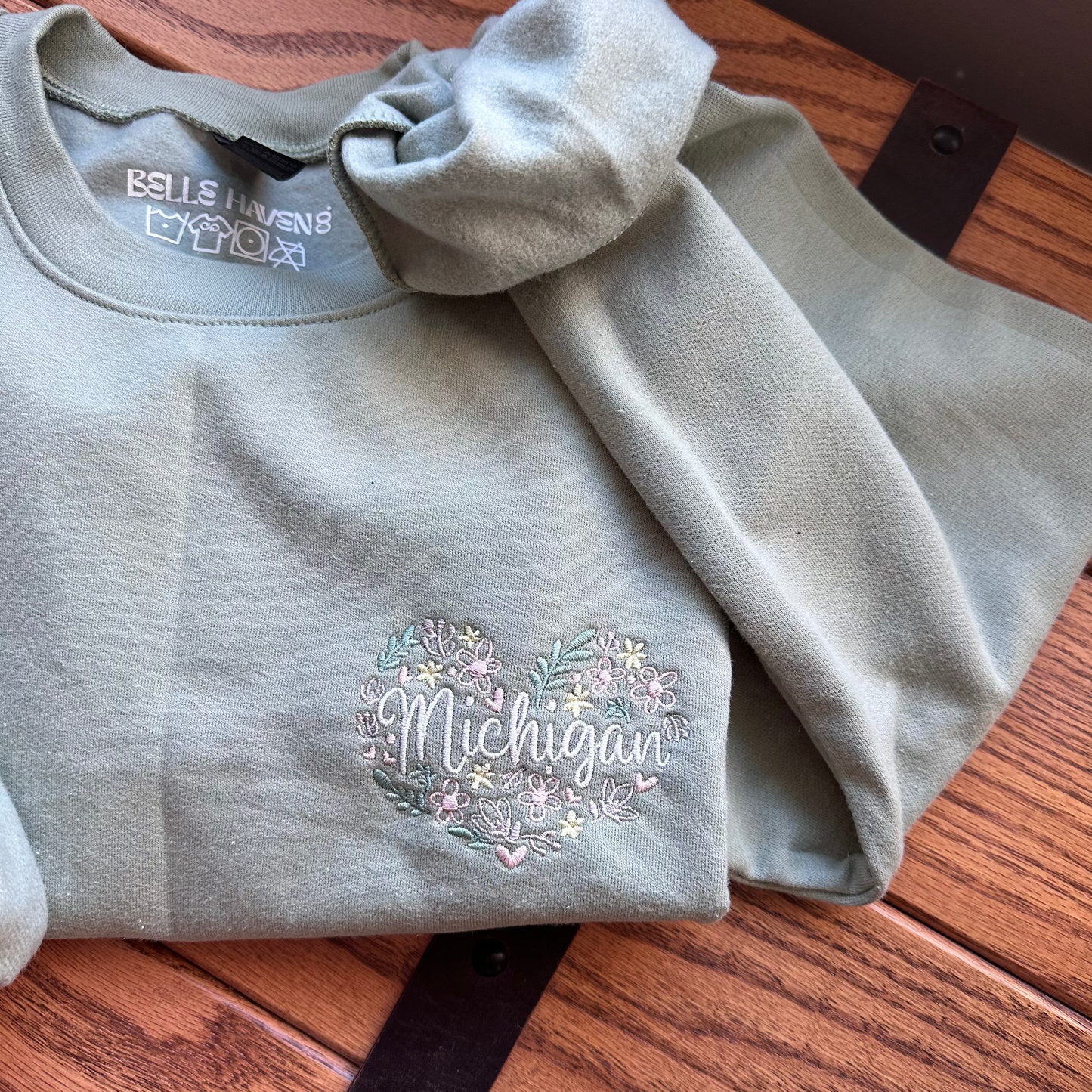 Floral Michigan Heart Embroidered Crewneck
