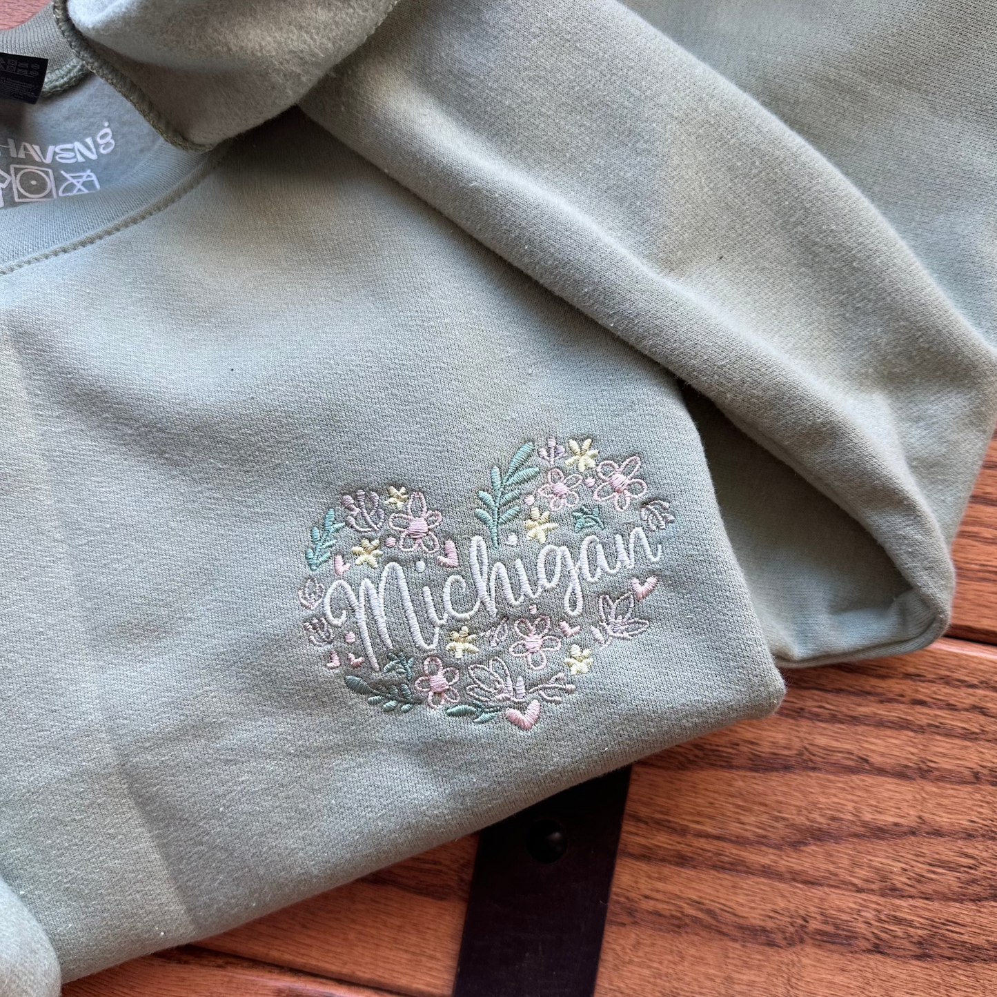 Floral Michigan Heart Embroidered Crewneck