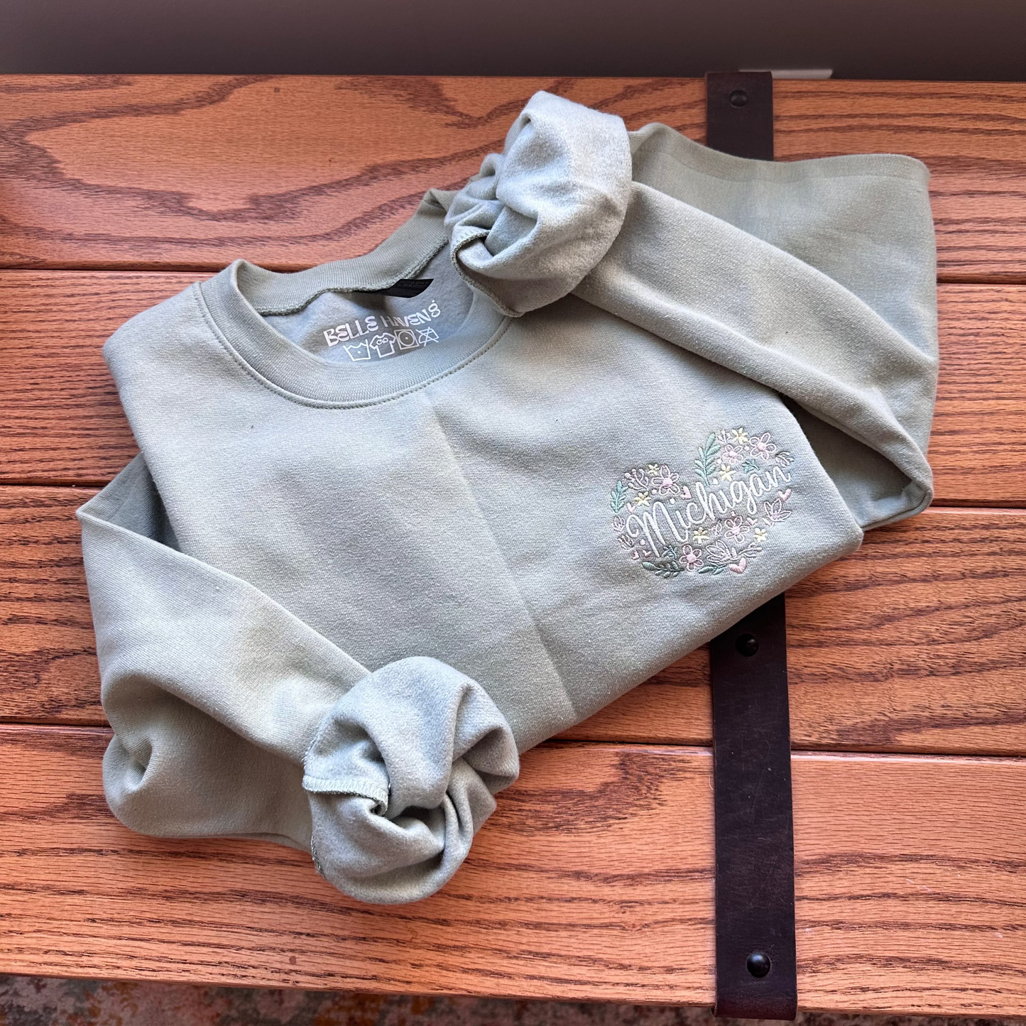 Floral Michigan Heart Embroidered Crewneck